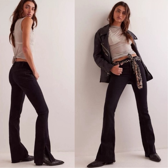 Free People Denim - Free People Retro 70s Level Up Slit Bootcut Jeans Pitch Black Size 31 NEW Fall
